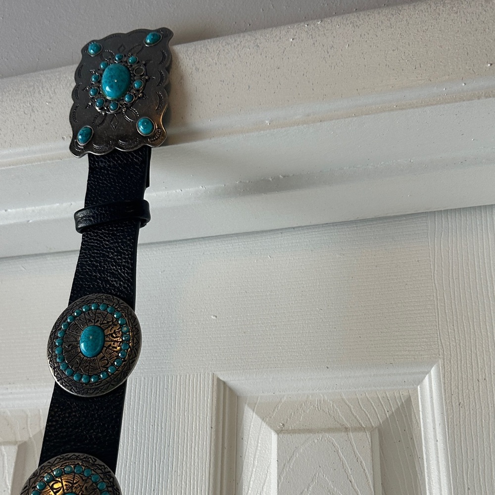 Turquoise Concho Leather Belt - Black - Picture 2 of 3